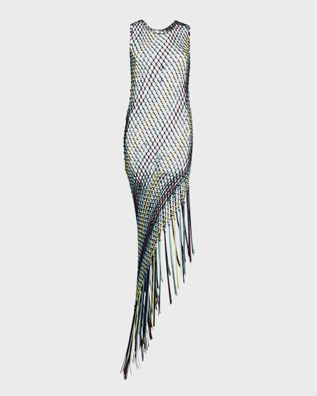 Nabia Sleeveless Asymmetric Net Midi Dress